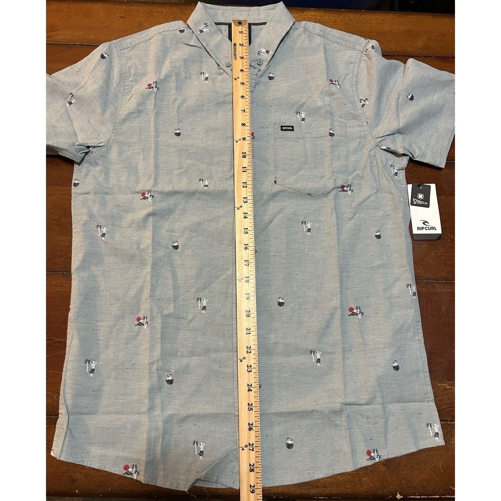 NWT Rip Curl Skelly Beach Hawaiian Button Shirt Men's Medium Blue Lagoon 59.95 - Picture 6 of 8